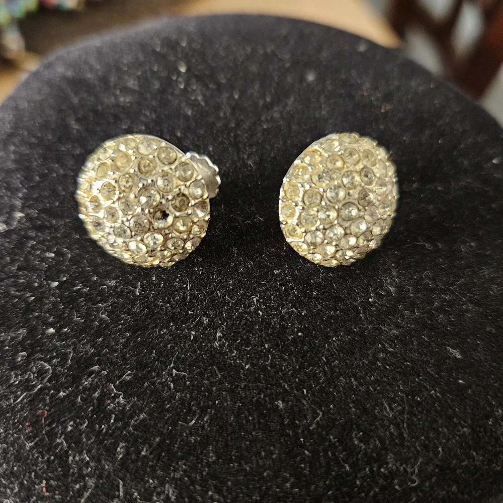 vintage Coro clear rhinestone silver‎ tone round screw back earrings